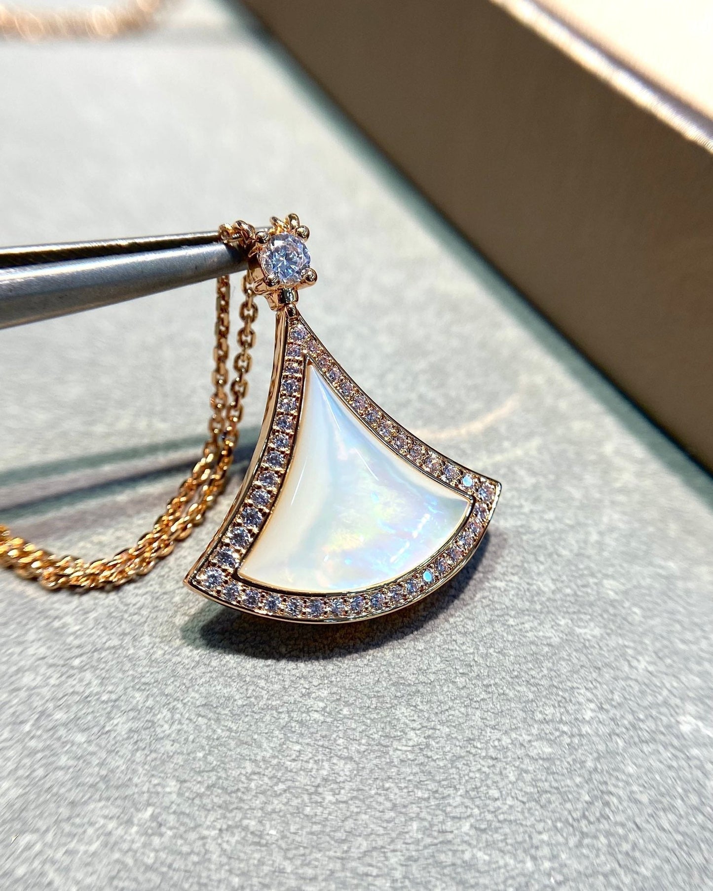 [Shinejoy]DREAM MOP DIAMOND PAVED PINK GOLD NECKLACE