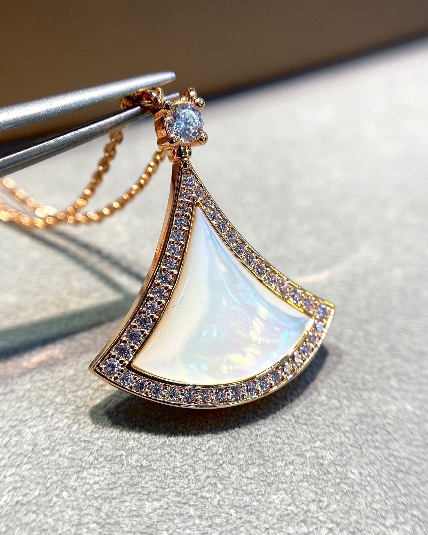 [Shinejoy]DREAM MOP DIAMOND PAVED PINK GOLD NECKLACE