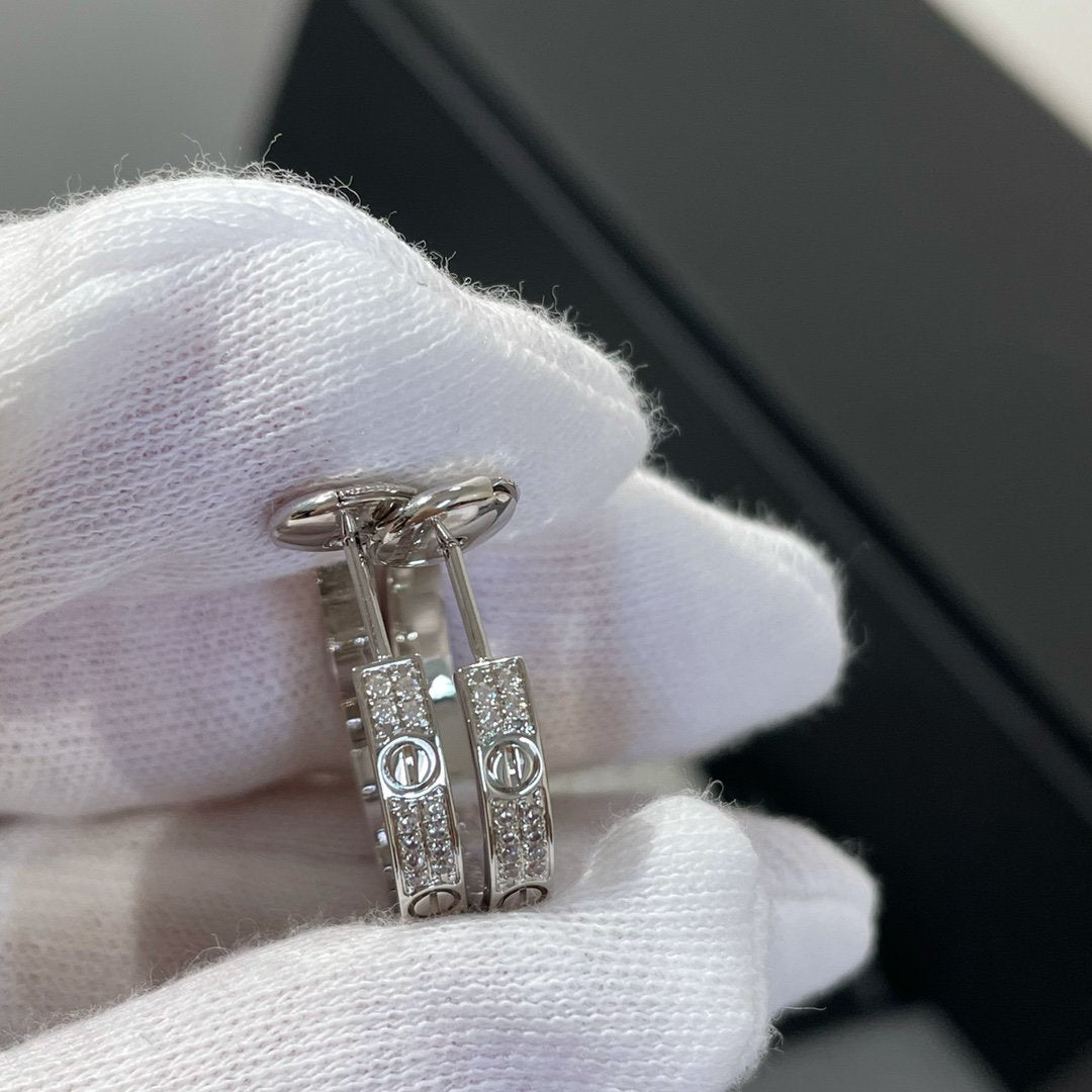 [Shinejoy]LOVE DIAMOND SILVER HOOP EARRINGS