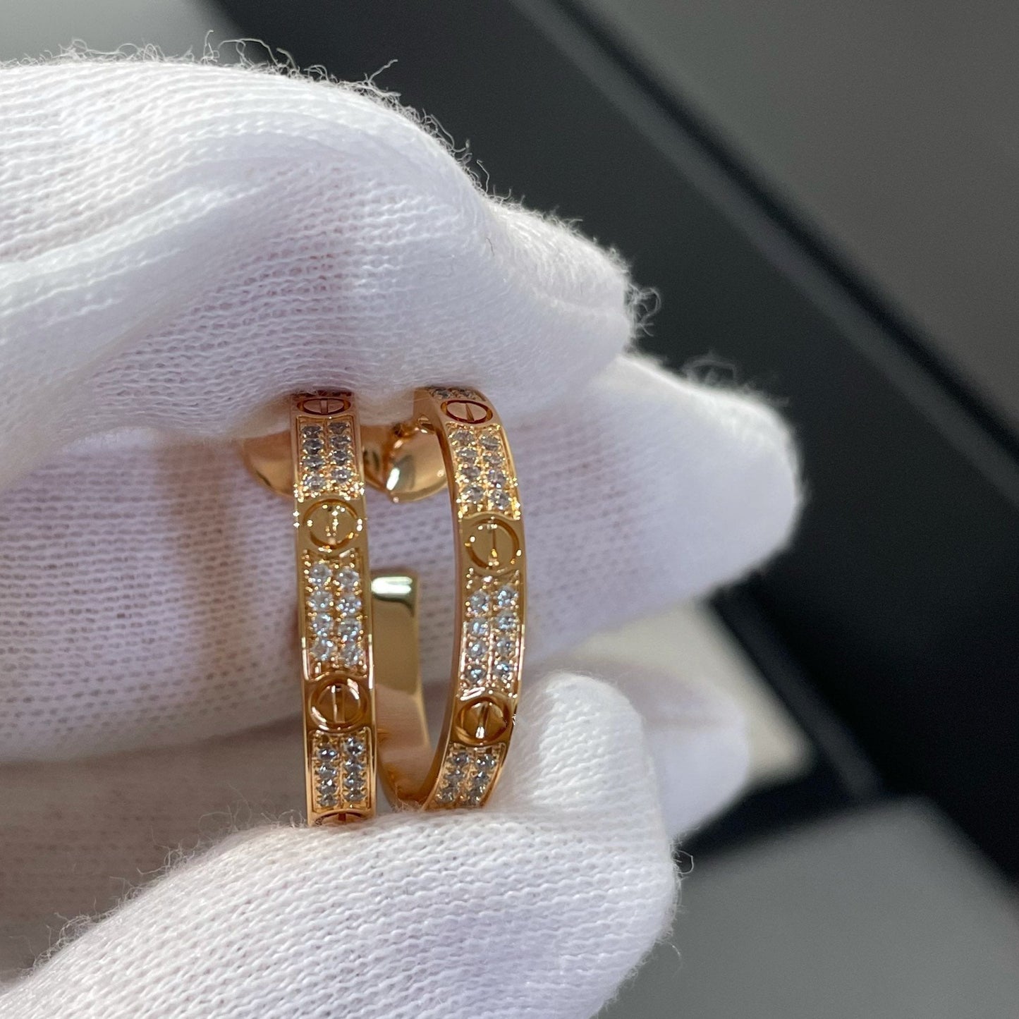 [Shinejoy]LOVE DIAMOND PINK GOLD HOOP EARRINGS