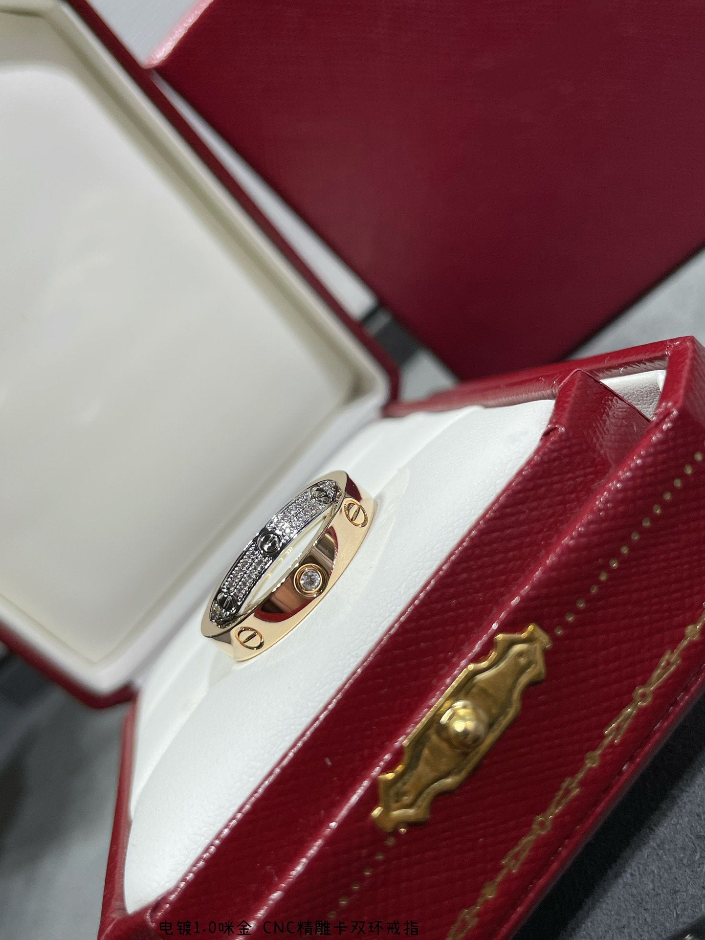 [Shinejoy]LOVE PINK GOLD SILVER DIAMOND DOUBLE RING