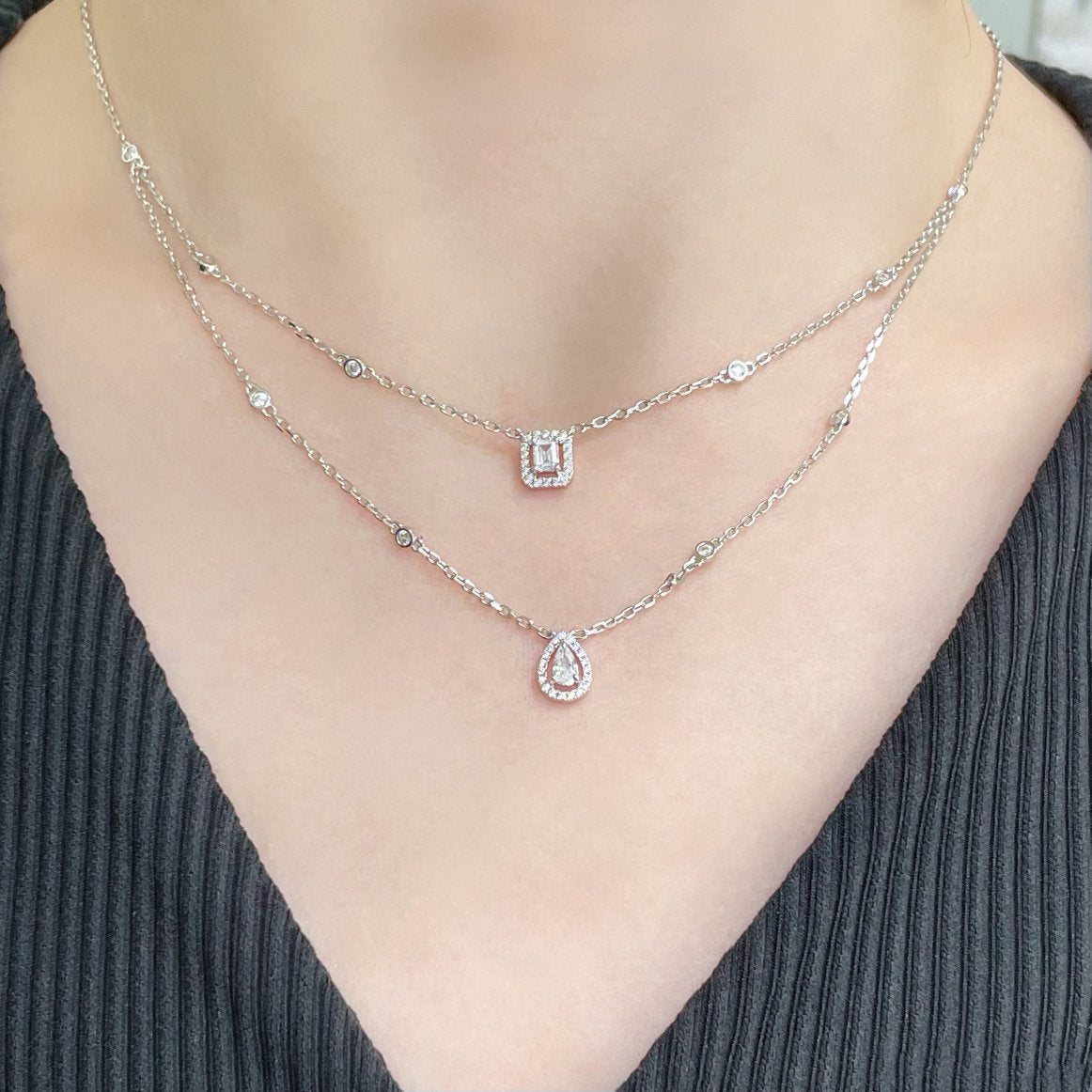 [Shinejoy]MY TWIN 2 ROW DIAMOND NECKLACE