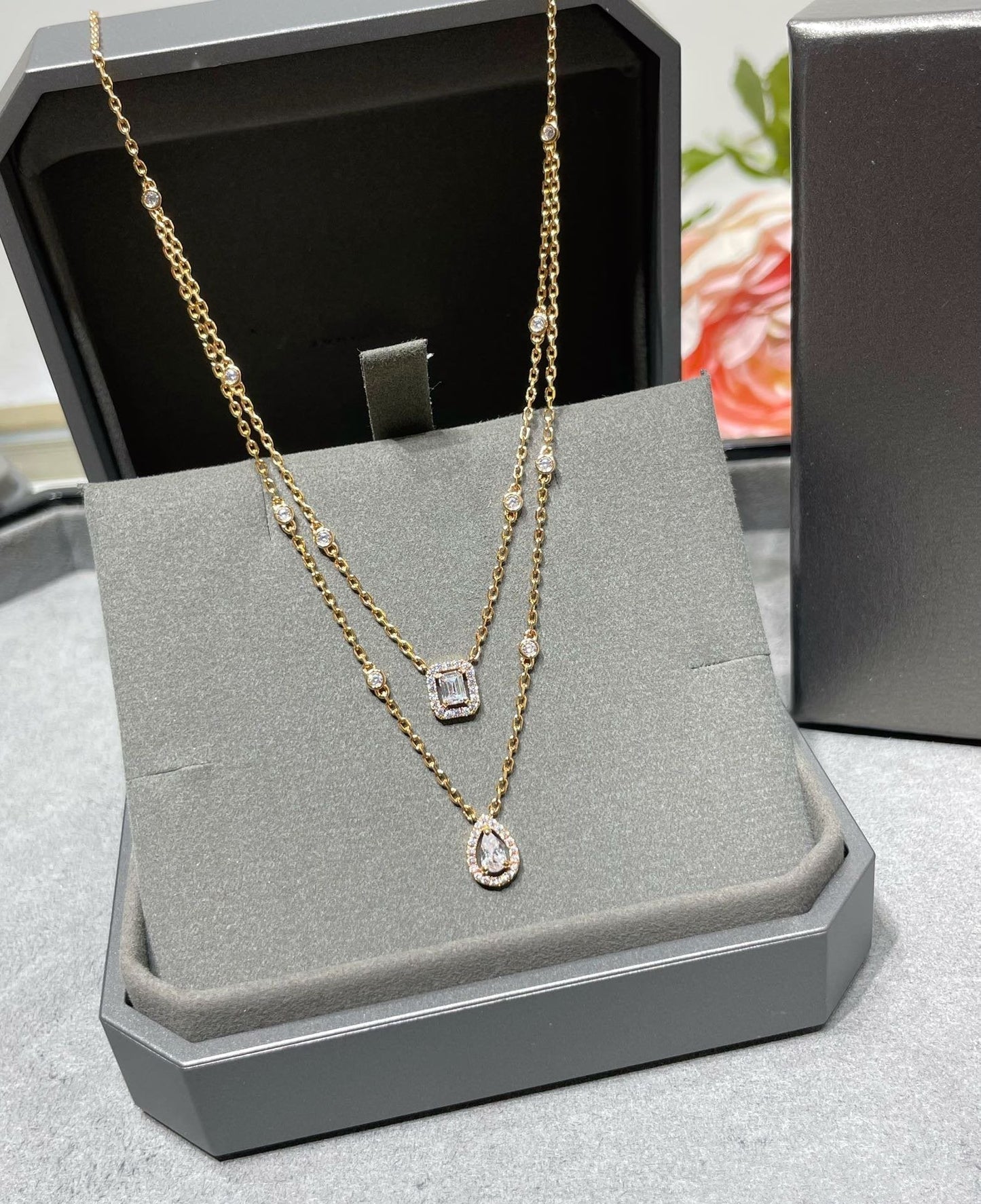 [Shinejoy]MY TWIN 2 ROW DIAMOND NECKLACE