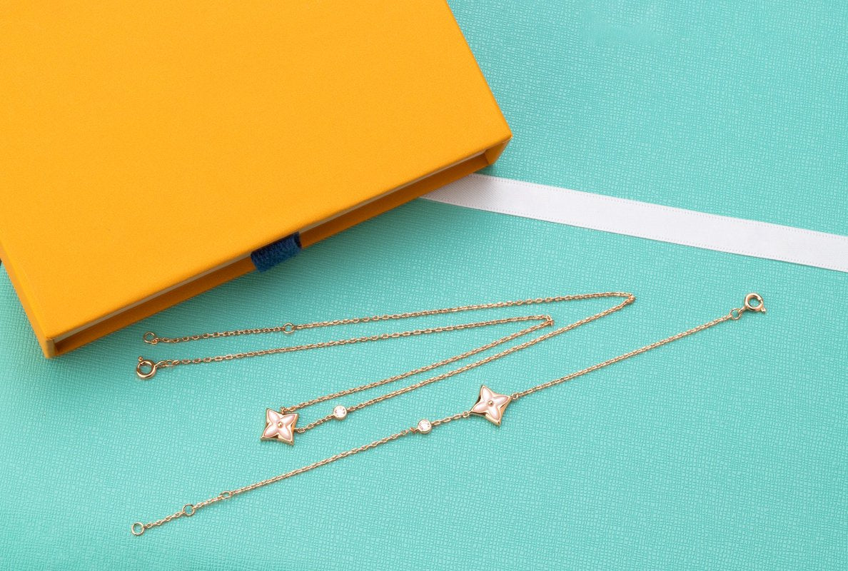 [Shinejoy]STAR PINK MOP 1 DIAMOND PINK GOLD NECKLACE