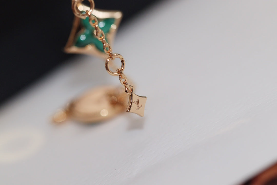 [Shinejoy]STAR AND SUN 4 MOTIF PINK GOLD MALACHITE BRACELET