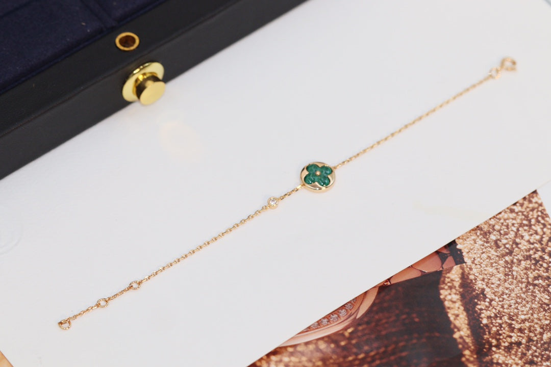 [Shinejoy]STAR AND SUN 4 MOTIF PINK GOLD MALACHITE BRACELET
