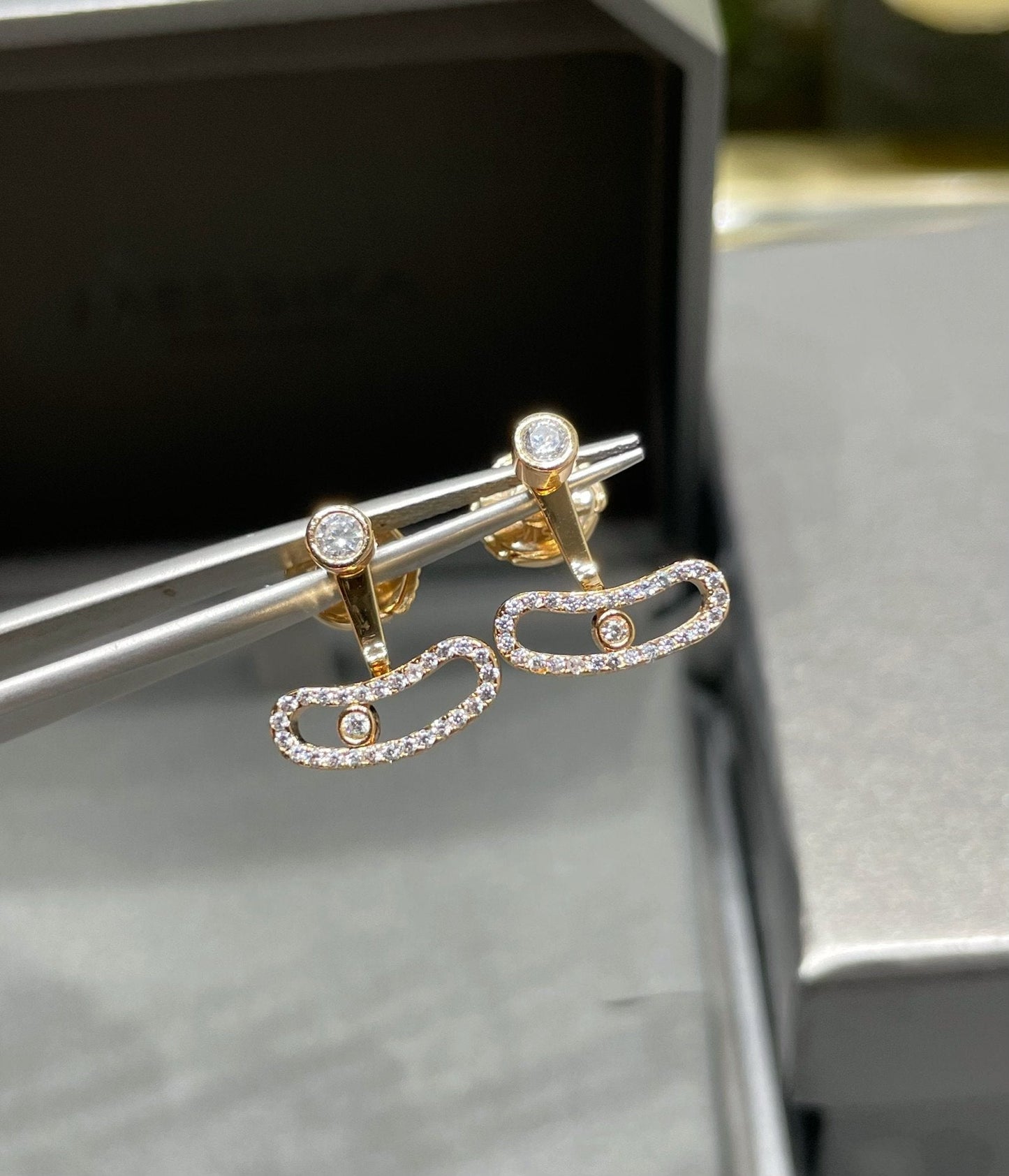 [Shinejoy]MOVE UNO PINK GOLD DIAMOND EARRINGS