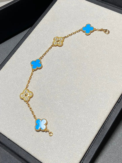 [⭐Shinejoy] CLOVER 5 MOTIF BLUE AGATE BRACELET COLLECTION