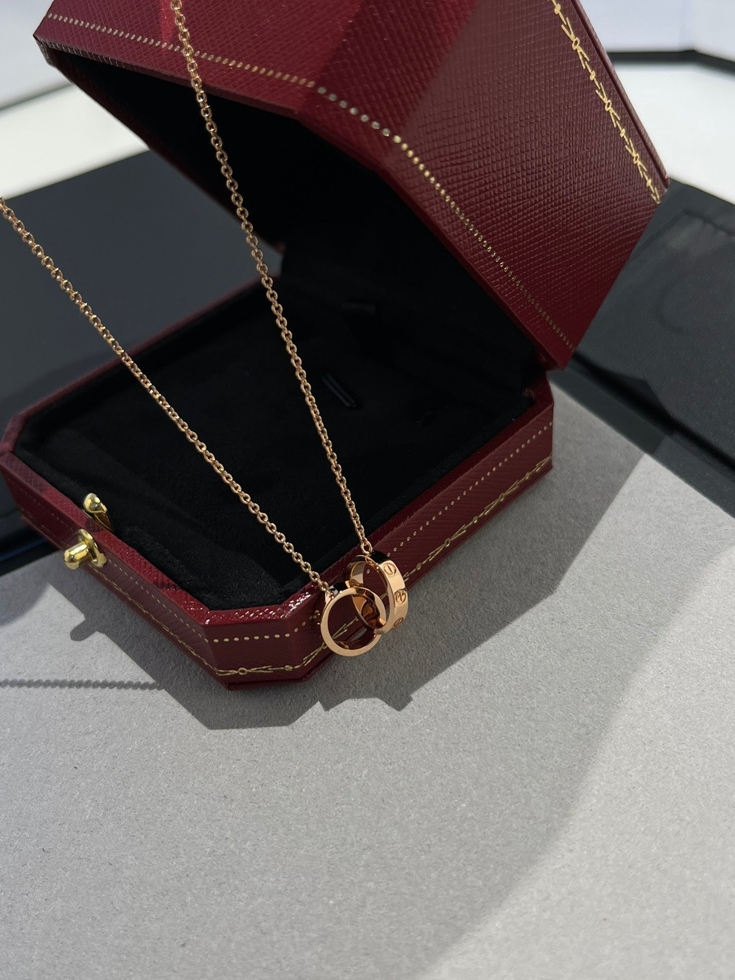 [Shinejoy]LOVE NECKLACE DOUBLE RING PINK GOLD