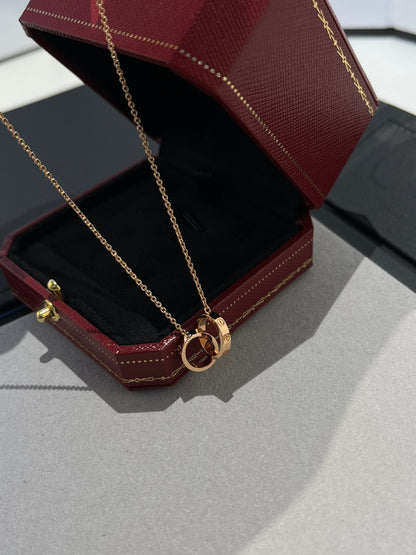 [Shinejoy]LOVE NECKLACE DOUBLE RING PINK GOLD