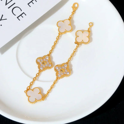 [⭐Shinejoy]CLOVER WHITE PEARL MOP 5 MOTIF BRACELET COLLECTION