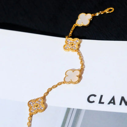 [⭐Shinejoy]CLOVER WHITE PEARL MOP 5 MOTIF BRACELET COLLECTION