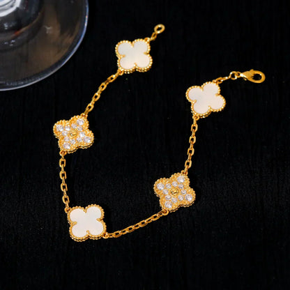 [⭐Shinejoy]CLOVER WHITE PEARL MOP 5 MOTIF BRACELET COLLECTION