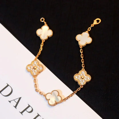 [⭐Shinejoy]CLOVER WHITE PEARL MOP 5 MOTIF BRACELET COLLECTION