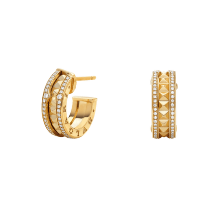 [Shinejoy]ZERO 1 ROCK GOLD EARRINGS WITH STUDDED SPIRAL AND PAVED DIAMONDS