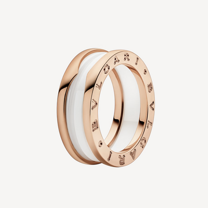 [Shinejoy]ZERO 1 TWO-BAND LOOPS AND WHITE CERAMIC SPIRAL PINK GOLD RING