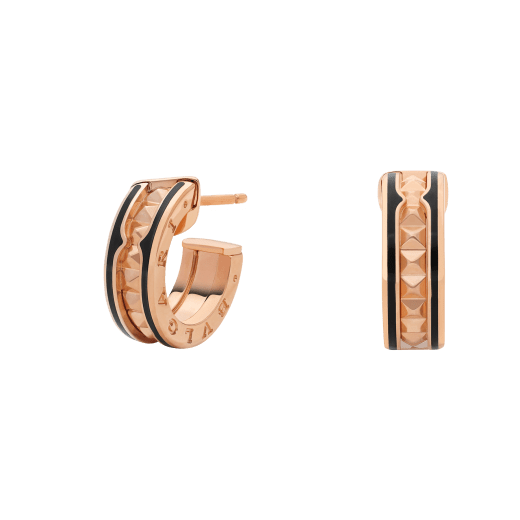 [Shinejoy]ZERO 1 ROCK PINK GOLD EARRINGS WITH STUDDED SPIRAL AND BLACK CERAMIC
