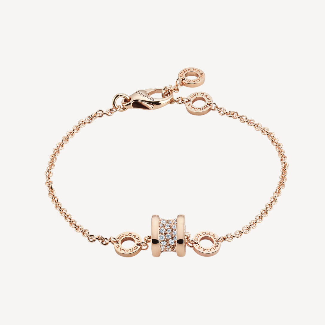 [Shinejoy]ZERO 1 SOFT PINK GOLD WITH PAVED DIAMONDS ON THE SPIRAL BRACELET