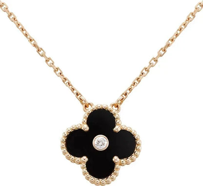 [Shinejoy]CLOVER 15MM DIAMOND ONYX NECKLACE