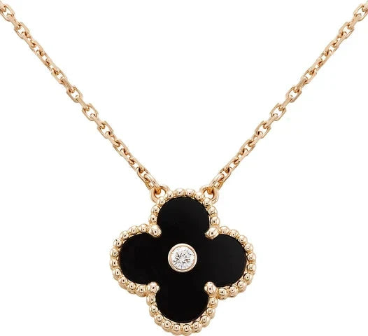 [Shinejoy]CLOVER 15MM DIAMOND ONYX NECKLACE