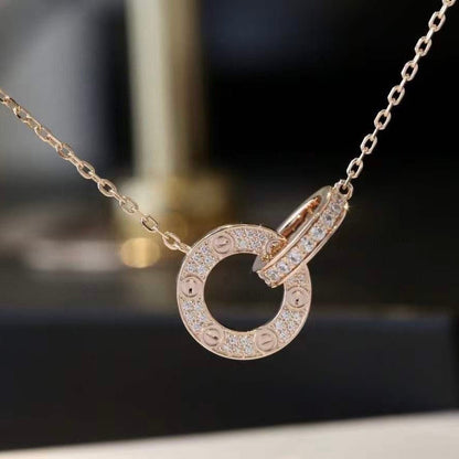 [Shinejoy]LOVE 7.6MM NECKLACE ROSE GOLD AND SILVER  FULL DIAMOND