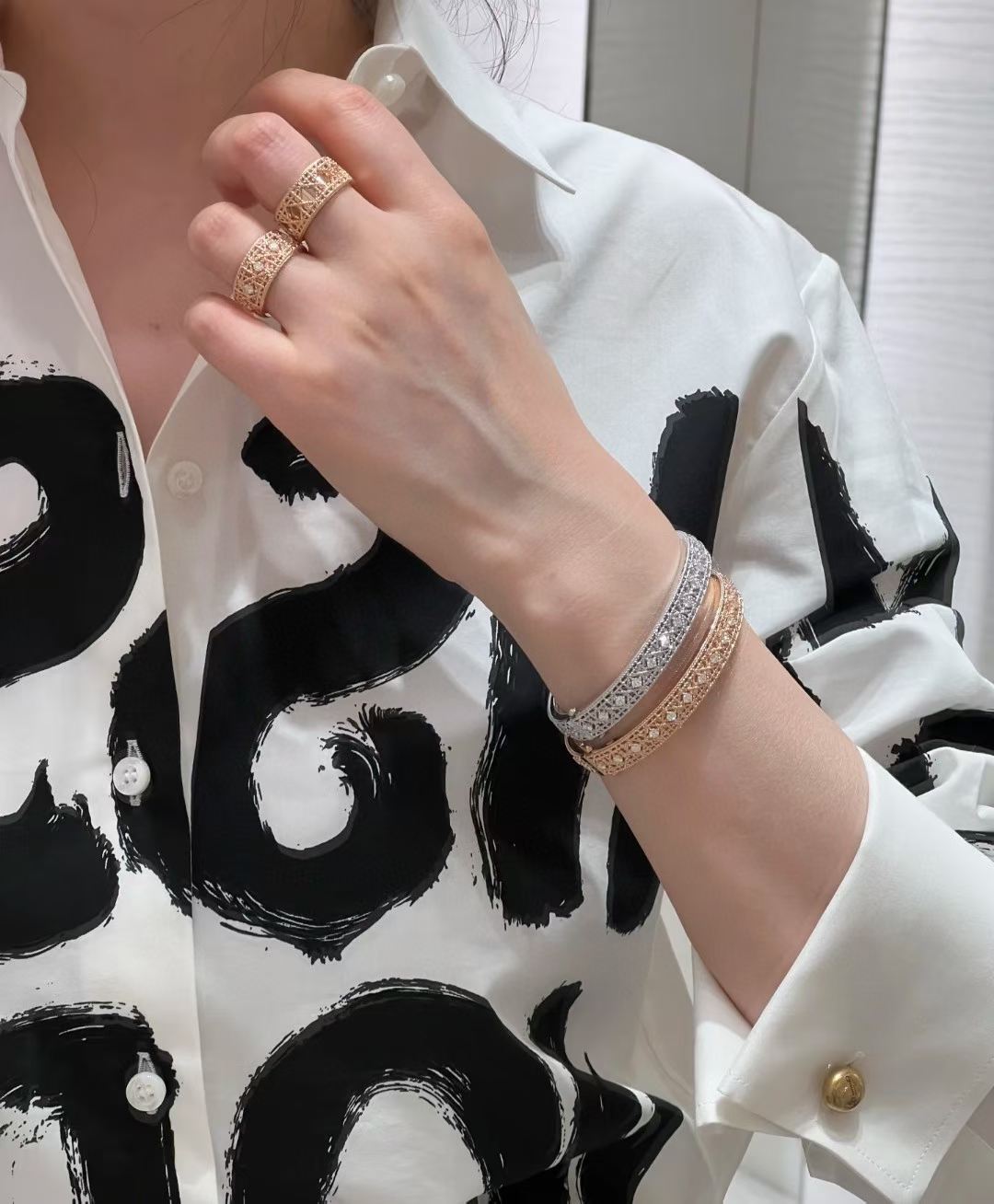 [Shinejoy]2026 WOVEN-PATTERN BRACELET SET WITH FULL DIAMOND INLAY THREE-COLORS