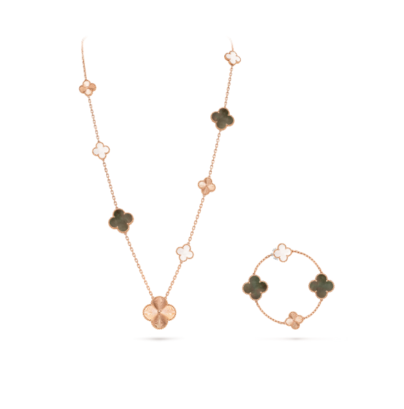 [⭐Shinejoy]COLLIER EN ARGENT AVEC 15 FLEURS (11+4) TRÈFLE DÉTACHABLE