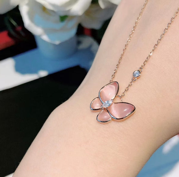 [Shinejoy] COLLIER PAPILLON EN NACRE ROSE ET DIAMANTS