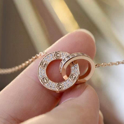 [Shinejoy]LOVE 7.6MM NECKLACE ROSE GOLD AND SILVER  FULL DIAMOND