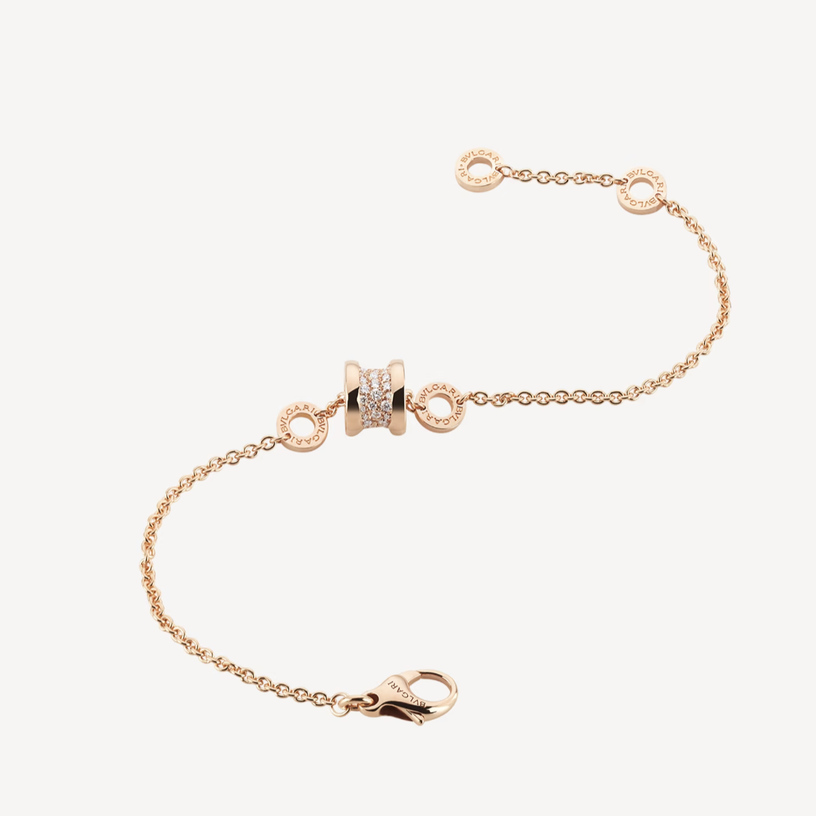 [Shinejoy]ZERO 1 SOFT PINK GOLD WITH PAVED DIAMONDS ON THE SPIRAL BRACELET
