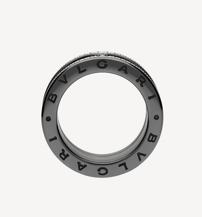 [Shinejoy]ZERO 1 ROCK FOUR-BAND BLACK CERAMIC WITH STUDDED SPIRAL AND PAVED DIAMONDS RING