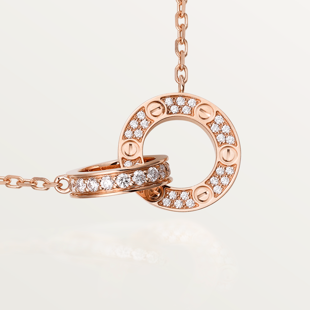 [Shinejoy]LOVE 7.6MM NECKLACE ROSE GOLD AND SILVER  FULL DIAMOND
