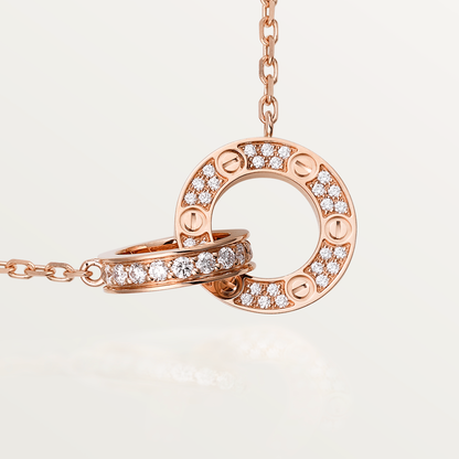 [Shinejoy]LOVE 7.6MM NECKLACE ROSE GOLD AND SILVER  FULL DIAMOND