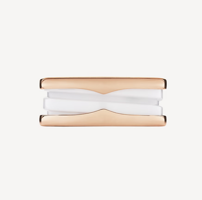 [Shinejoy]ZERO 1 TWO-BAND LOOPS AND WHITE CERAMIC SPIRAL PINK GOLD RING