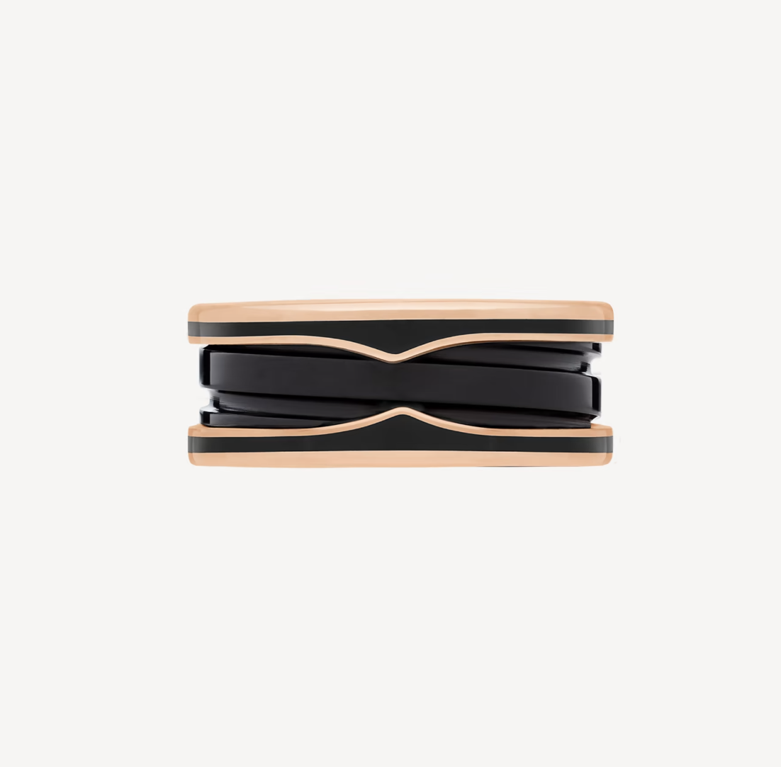 [Shinejoy]ZERO 1 TWO-BAND WITH MATTE BLACK CERAMIC PINK GOLD RING