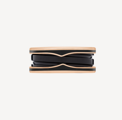 [Shinejoy]ZERO 1 TWO-BAND WITH MATTE BLACK CERAMIC PINK GOLD RING