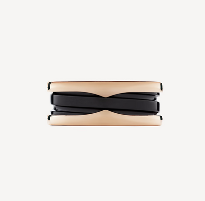 [Shinejoy]ZERO 1 TWO-BAND LOOPS AND BLACK CERAMIC PINK GOLD RING