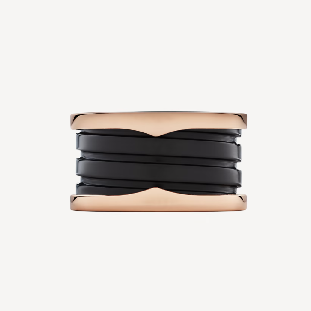 [Shinejoy]ZERO 1 FOUR-BAND LOOPS AND BLACK CERAMIC SPIRAL PINK GOLD RING
