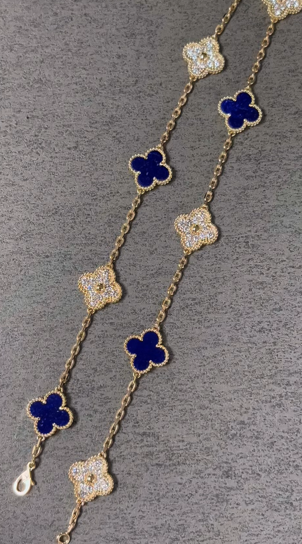 [?shinejoy]CLOVER 10 MOTIFS DIAMANTS SERTIS SUR LAPIS-LAZULI