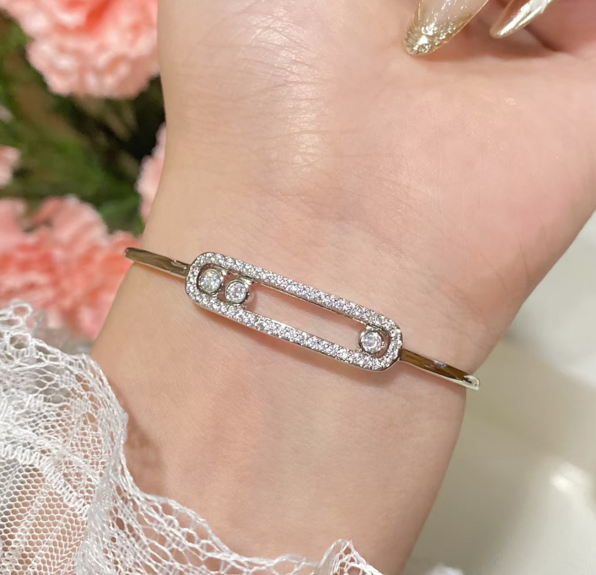 [Shinejoy]Move Pavé Diamond Bangle Bracelet M