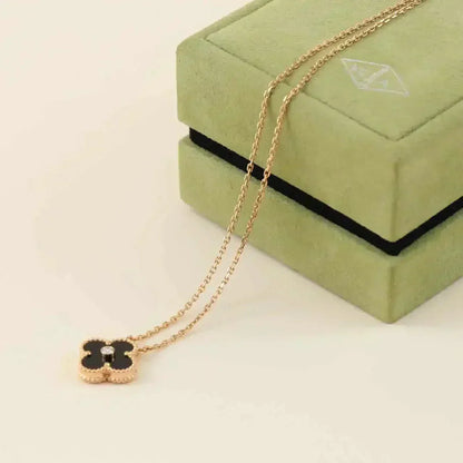 [Shinejoy]CLOVER 15MM DIAMOND ONYX NECKLACE