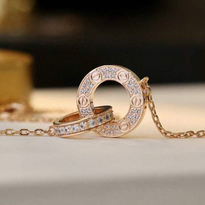 [Shinejoy]LOVE 7.6MM NECKLACE ROSE GOLD AND SILVER  FULL DIAMOND