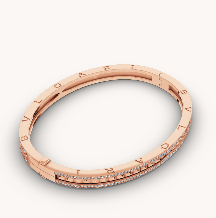 [Shinejoy]ZERO 1 SPIRAL AND PAVED DIAMOND PINK GOLD BRACELET