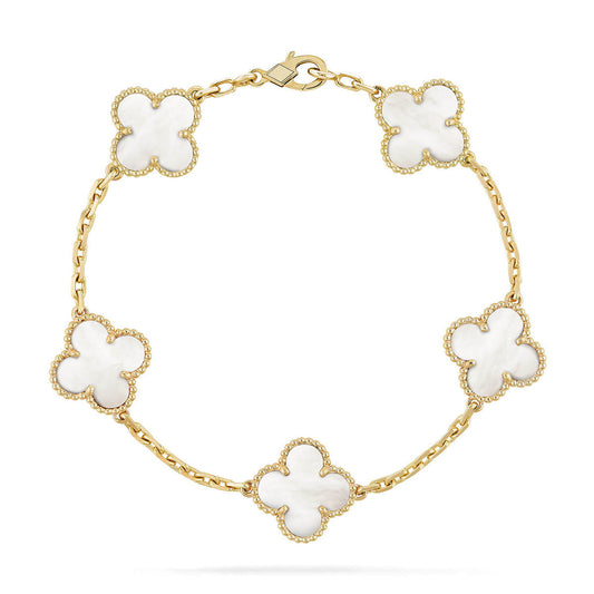[⭐Shinejoy]CLOVER WHITE PEARL MOP 5 MOTIF BRACELET COLLECTION