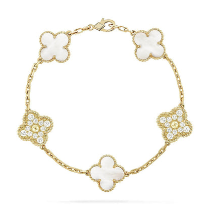 [⭐Shinejoy]CLOVER WHITE PEARL MOP 5 MOTIF BRACELET COLLECTION