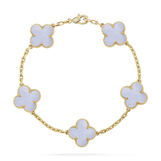 [⭐Shinejoy] CLOVER 5 MOTIF PURPLE CHALCEDONY BRACELET COLLECTION