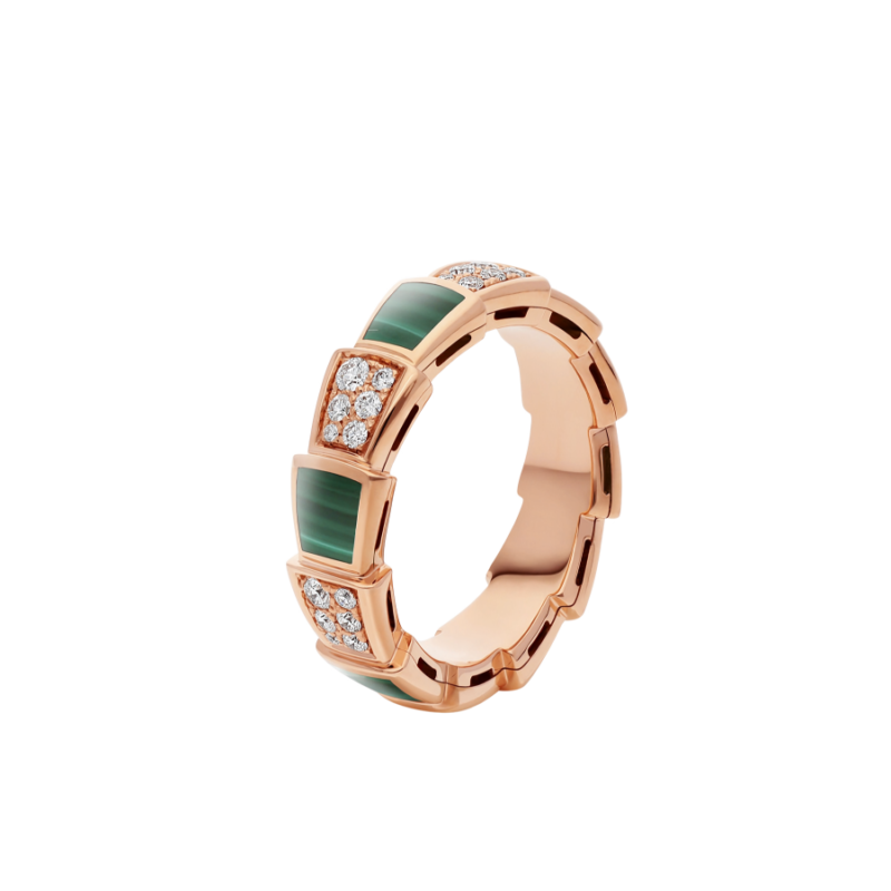 [Shinejoy]SERPENTI RING PINK GOLD MALACHITE DIAMOND PAVED 4MM