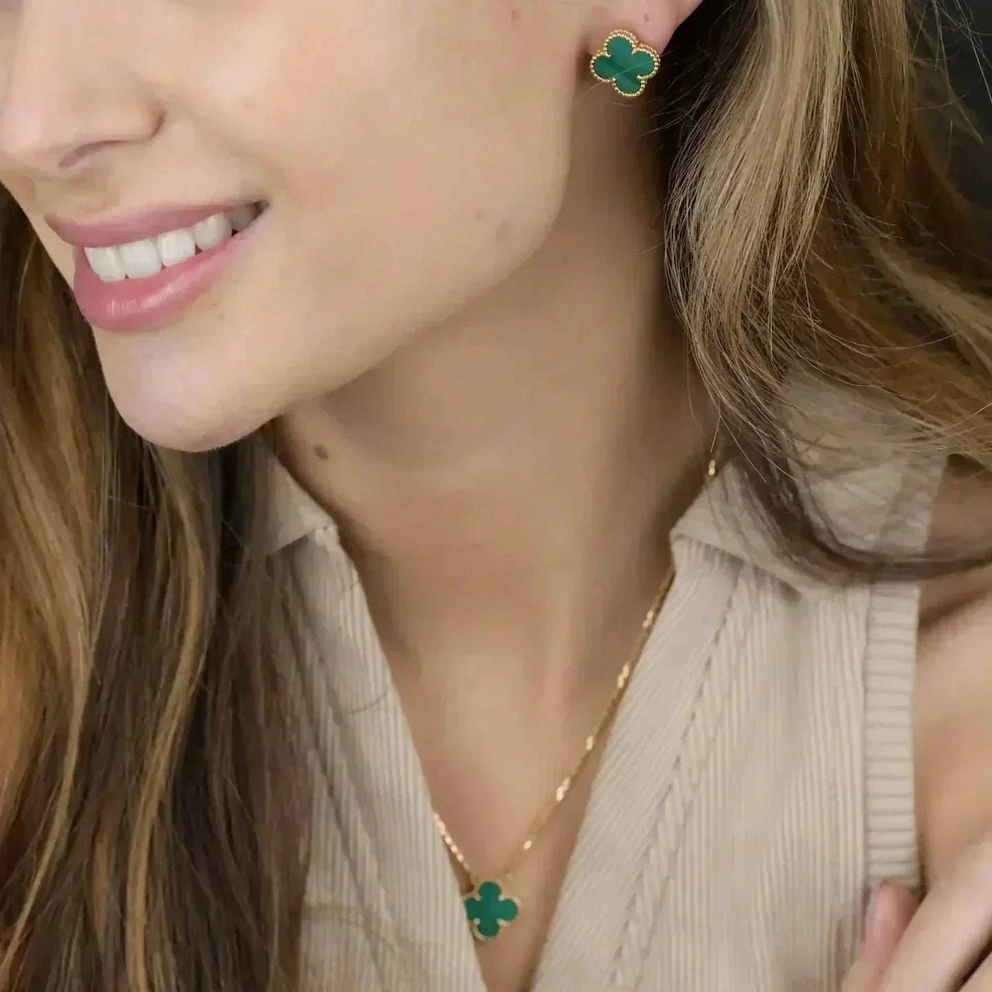 [Shinejoy]CLOVER MINI 9.5MM MALACHITE  EARRINGS