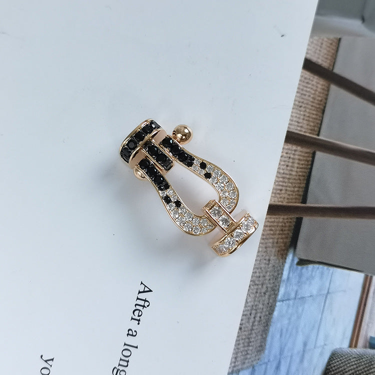[Shinejoy]FORCE LARGE HORSESHOE BLACK WHITE DIAMOND BRACELET SILVER
