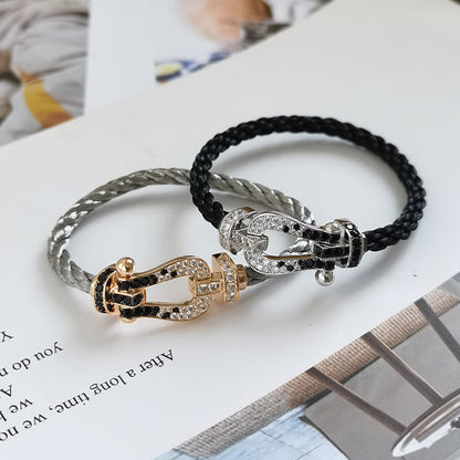[Shinejoy]FORCE LARGE HORSESHOE BLACK WHITE DIAMOND BRACELET ROSE GOLD